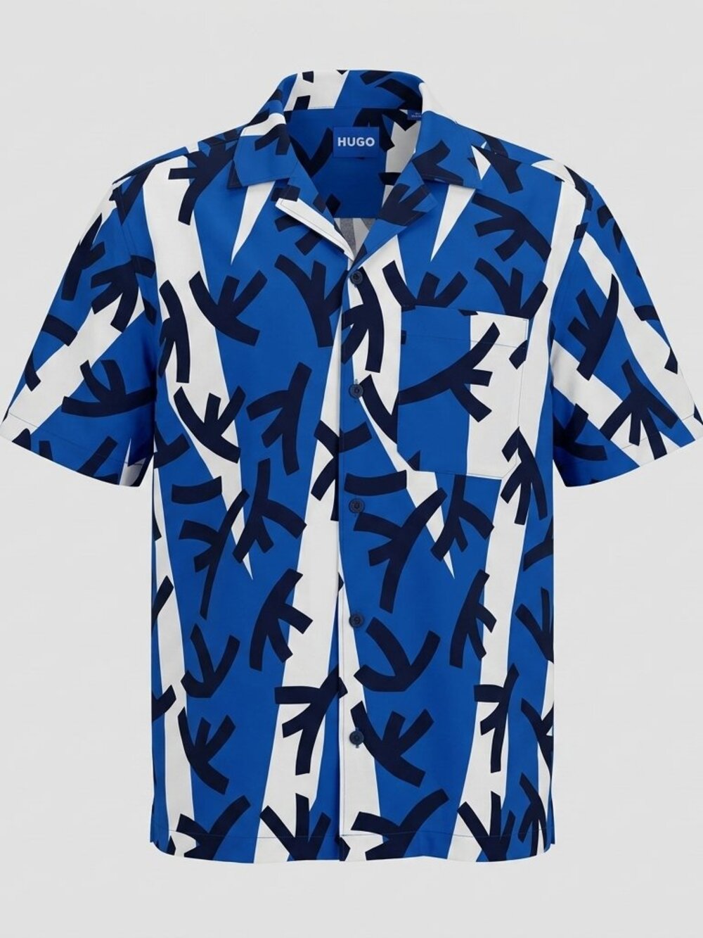 HUGO Boss Mens Blue White Abstract Print Short Sleeve Button Shirt Size S NWT